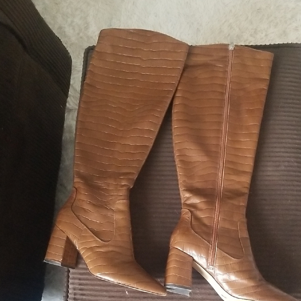 Marc Fisher Brown Over the Knee Boots with Chunky Heel